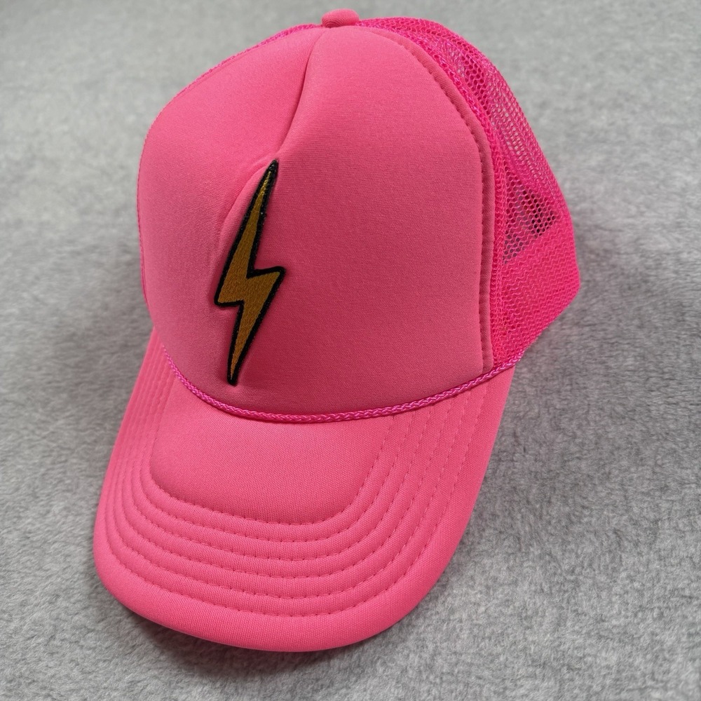 Aviator Nation Hat Cap Snap Back One Size Pink Lightning Bolt Patch Mesh